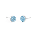 Minimalist silver stud earrings featuring round cluster pave blue crystals for women - Steel + Lake Blue