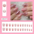 Short ballet pink gradient press-on nails with glitter accents and glossy finish W1217 - W1217 Girly Gradient
