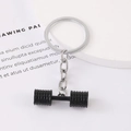 Fashionable black dumbbell keychain accessory with silver metal ring and chain - Dumbbell Style-D1330-3