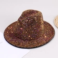 Sparkling vintage jazz fedora hat with multi-color rhinestones in bronze and iridescent finish - M (56-58cm) / Purple Gold Rhinestone