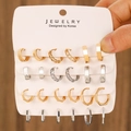 9 pairs of geometric hexagon and round hoop earrings set in gold and silver finish - Earrings Set (4 Cards)