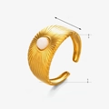 Vintage 18k gold plated stainless steel open ring with round white gemstone inlay - White Marble Stripe Style (1183G-5)