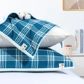 Breathable cotton pillow cover set with classic blue and white checkered pattern and ties - Regular/1 Piece / Blue Plaid