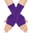 Pair of purple knitted fingerless arm sleeves with thumb holes for women and children - One Size / Pure Purple