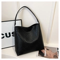 Bolso tote minimalista de cuero sintético tejido negro con gran capacidad para mujer - Textura Tejida / Negro