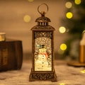 Antike Bronze-Weihnachtslaterne mit Schneemannfigur und glitzerndem Schneeeffekt - Vintage Schneemann mit Schwarzem Hut