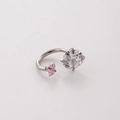 Silver open ring with claw-set clear and pink round gemstones in a sleek polished finish - Clear and Pink Style (11#)