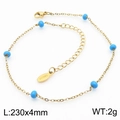 Golden stainless steel anklet chain featuring blue beads and lobster clasp closure - Gold Chain with Dark Blue Beads Style (KJ3627-Z)