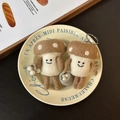 Handmade brown mushroom wool felt keychain with cute smiley face and small basket charm - Coffee Mushroom Trio