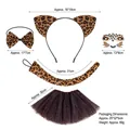 Leopard print cat costume set including plush ears, bow tie, tail, tutu, and face decals - Iron Buckle Leopard 3-Piece Set + Leopard Face Tattoo + Leopard Tutu
