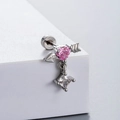 Pink heart zircon bow earring with silver titanium steel screw back piercing jewelry - Pink Heart Arrow with Square Zirconia (A56-6#) / Single Piece