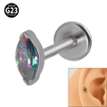 Solid G23 titanium marquise labret piercing with vibrant opal stone and ear model view - NO 5 (Rainbow Zirconia)