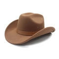 Classic brown western cowboy hat with wide brim and vintage wool felt punk style - M (56-58cm) / Khaki