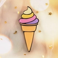 Cute ice cream cone enamel pin with colorful swirls on glittery mesh background - 07 Ice Cream