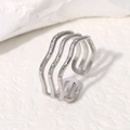 Minimalist silver stainless steel multi-layer wavy open ring with hammered texture finish - Adjustable / Silver