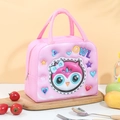 Pink cartoon owl insulated lunch bag with durable oxford fabric and secure handle strap - Pink Owl HahaPet