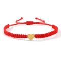 Red braided nylon rope bracelet with gold heart charm and letter A engraving - Gold Heart-A / Red