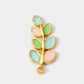 Mini colorful leaf pendant with gold finish in light blue, pink and green tones - Teal