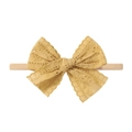 Infant lace headband featuring a large yellow bow on a beige elastic seamless band - Yellow Style (9)