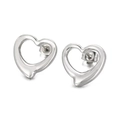 Pair of silver hollow heart stud earrings in minimalist polished stainless steel finish - Steel Color Earrings