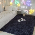 Modern minimalist plush long-pile shaggy bedroom rug in a solid dark grey finish - Grey Purple