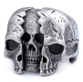 Detailed macro view of the distressed vintage skull ring with silver industrial finish - US 9 / Antique Silver (14203)