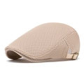 Beige breathable mesh beret hat with adjustable metal side buckle and summer ventilation - Khaki