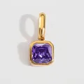 Square stainless steel pendant with purple cubic zirconia stone in 14K gold finish - February Dark Purple - Gold