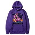 Purple Halloween hoodie with skull pumpkin print and long sleeves for men and women - Purple