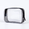 Large transparent PVC travel toiletry bag with grey trim and black double zipper - Black