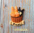 3D resin fridge magnet featuring baguette basket and wine bottles, size 5.5x4.5cm - Wine and Bread Basket Style B