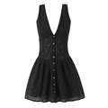 Elegante zwarte mouwloze jurk met V-hals, katoenen borduursels en knoopdetails - S / Zwart