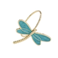 Golden dragonfly napkin ring featuring turquoise marble enamel wings on a white background - Z1059-6 Blue Green Marble Dragonfly