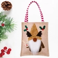 Linen Christmas gift bag featuring a 3D gnome with reindeer antlers and striped handle - Reindeer Gift Tote Bag