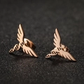 Rose gold DNA helix angel wing stud earrings for women with polished stainless steel finish - DNA Double Helix / Rose Gold