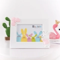 7-inch white desktop photo frame with cute 3D pink rabbit and balloon ornaments - Pink Rabbit Horizontal / 7"