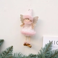 Angelo di Natale in tweed rosa con ali glitterate dorate e rifiniture in peluche - Rosa