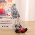 Detail of Christmas plush gnome featuring long grey faux fur hat and red plaid legs decoration - Red Plaid Style (Small) / Small