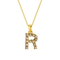 Gold letter R pendant necklace with zircon stones on a delicate chain for women - Letter R