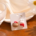 Detail of Christmas teddy bear and bunny earrings with 925 silver studs on display card - Bear and Rabbit (E3673)