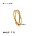 Macro detail of gold-plated crossover ring with micro-pave zirconia, 5mm width - US 6 / Gold