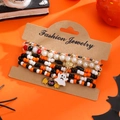Halloween multilayer beaded bracelet set with ghost and bat charms on orange background - Halloween Spooky Style 3 (25020779) / 03 KC Gold