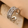 Elegant adjustable silver ring with hollow heart patterns and cubic zirconia stones - Silver Four Heart Hollow Ring (4880)
