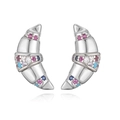 Orecchini a cerchio argento a forma di croissant con cristalli colorati e finitura lucida - Argento Con Pietre Colorate (1 Paio)