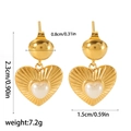 Detailed dimensions of 18K gold plated heart earrings with measurements and weight - Gold Heart Pearl Drop Earrings (TE6446-PL)