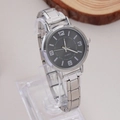 Detail of silver quartz watch featuring a dark grey dial and stainless steel band engraving - WT026 Silver Grey Index