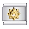 Italian charm bracelet link in silver stainless steel featuring a golden sun face design - Gold Sun Face-Y202