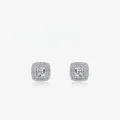 Luxury S925 sterling silver square halo stud earrings with brilliant zircon stones - 925 Silver / Silver