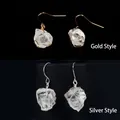 Handmade raw crystal drop earrings available in both gold and silver wire styles - Gold Wire Wrapped / White Crystal