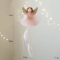 Ángel de Navidad de peluche rosa con alas doradas y detalle de corazón, 22 cm de largo - Rosa